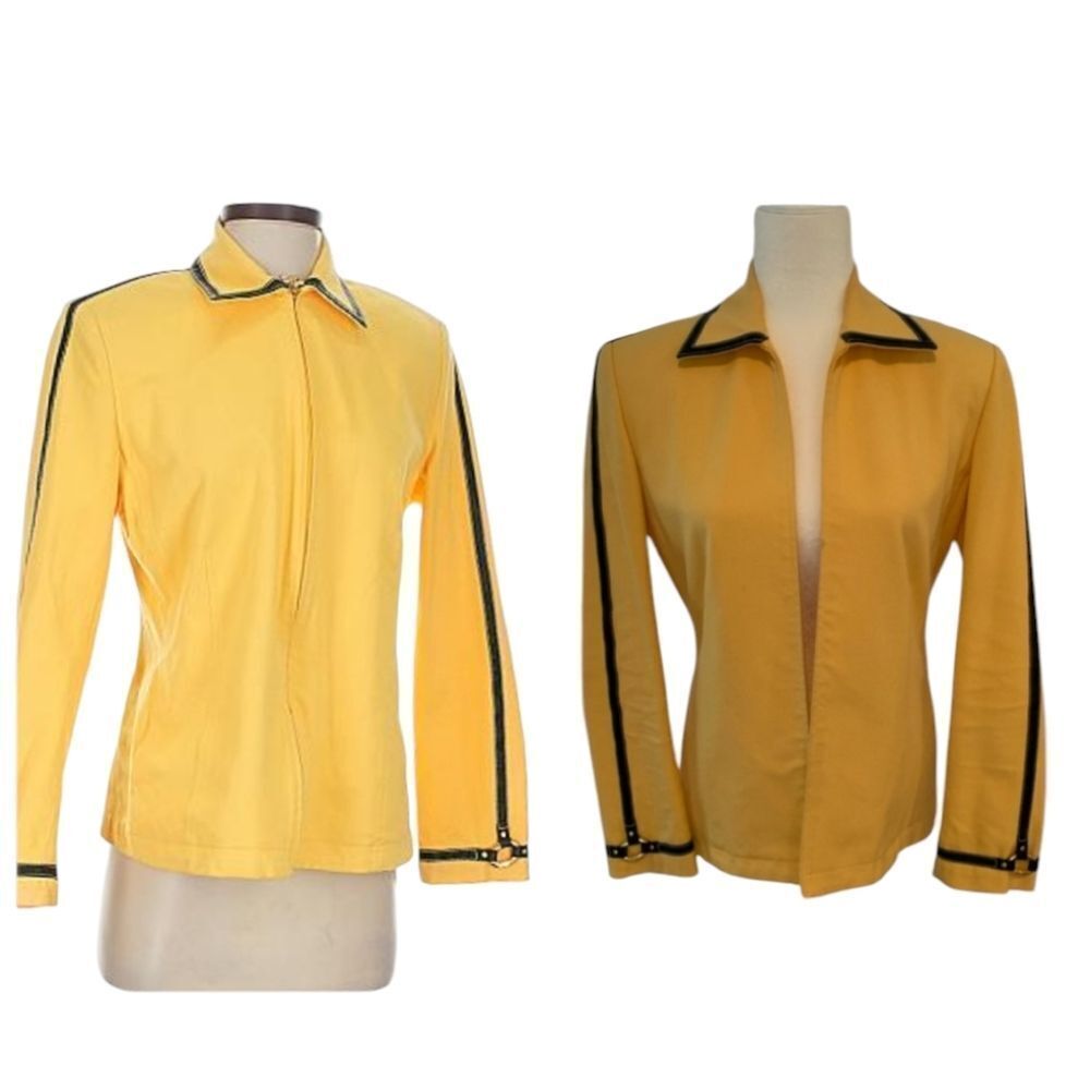 St. John Yellow Jacket With Black Leather Details Full Zip Size S